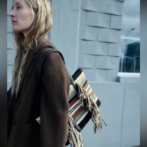 ZARA STRIPED SHOPPER BAG print knit Shoulder straps. Fringe detail bloggers fav